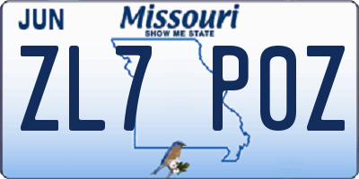 MO license plate ZL7P0Z