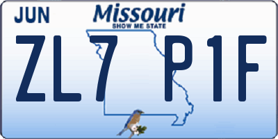 MO license plate ZL7P1F