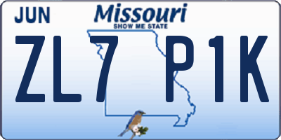 MO license plate ZL7P1K