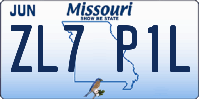MO license plate ZL7P1L