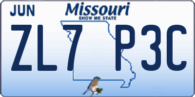 MO license plate ZL7P3C