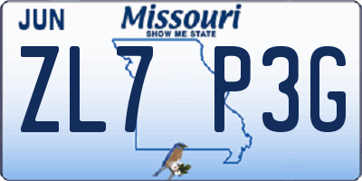 MO license plate ZL7P3G