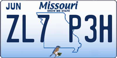 MO license plate ZL7P3H