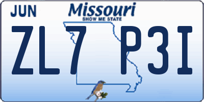 MO license plate ZL7P3I