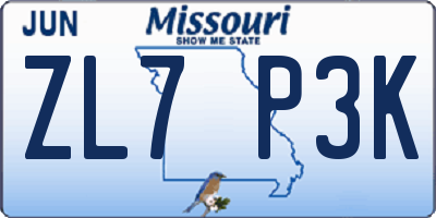 MO license plate ZL7P3K