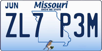 MO license plate ZL7P3M