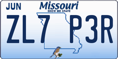 MO license plate ZL7P3R