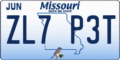MO license plate ZL7P3T