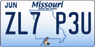 MO license plate ZL7P3U