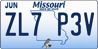 MO license plate ZL7P3V