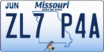 MO license plate ZL7P4A