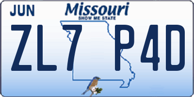 MO license plate ZL7P4D