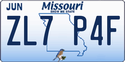 MO license plate ZL7P4F