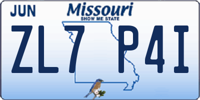 MO license plate ZL7P4I