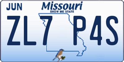 MO license plate ZL7P4S