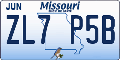 MO license plate ZL7P5B