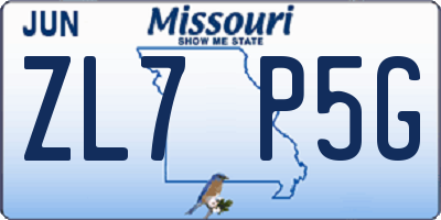 MO license plate ZL7P5G