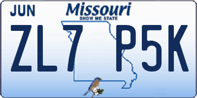 MO license plate ZL7P5K