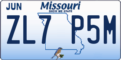 MO license plate ZL7P5M