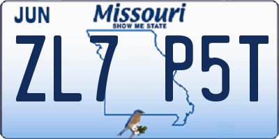 MO license plate ZL7P5T