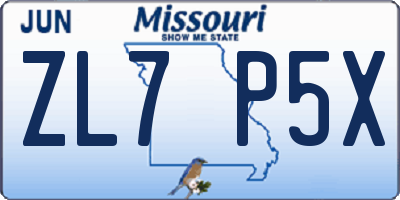 MO license plate ZL7P5X
