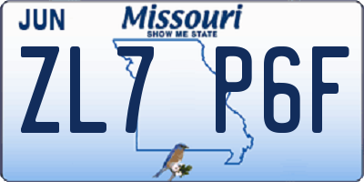 MO license plate ZL7P6F