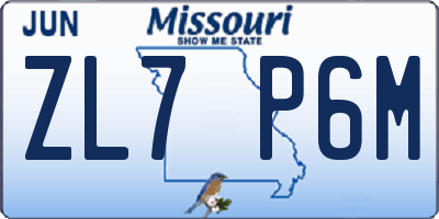 MO license plate ZL7P6M