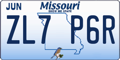 MO license plate ZL7P6R