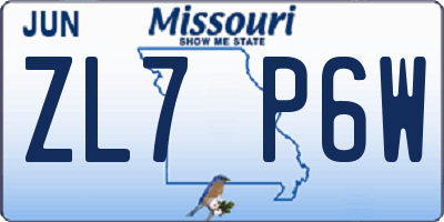 MO license plate ZL7P6W