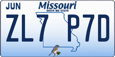 MO license plate ZL7P7D