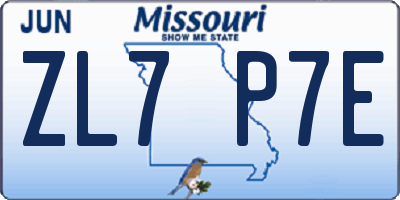 MO license plate ZL7P7E