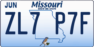 MO license plate ZL7P7F