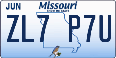MO license plate ZL7P7U