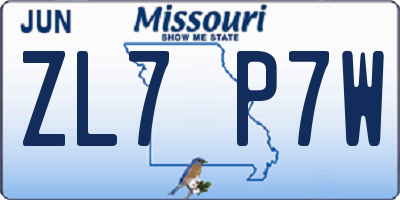 MO license plate ZL7P7W