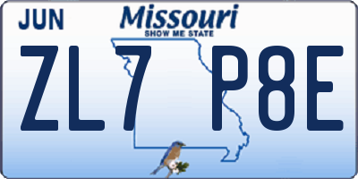MO license plate ZL7P8E