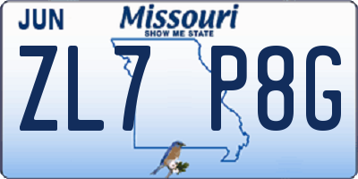 MO license plate ZL7P8G
