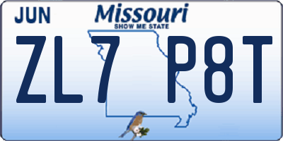 MO license plate ZL7P8T