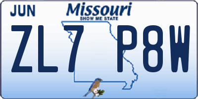 MO license plate ZL7P8W