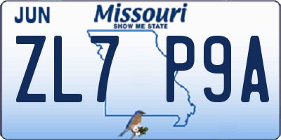 MO license plate ZL7P9A
