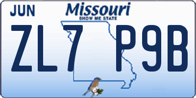 MO license plate ZL7P9B