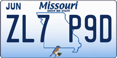 MO license plate ZL7P9D