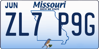 MO license plate ZL7P9G