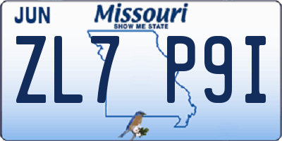 MO license plate ZL7P9I