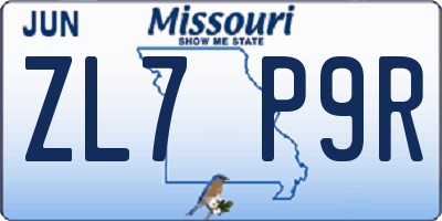 MO license plate ZL7P9R
