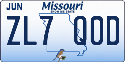 MO license plate ZL7Q0D