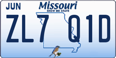 MO license plate ZL7Q1D