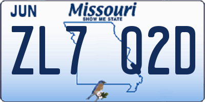 MO license plate ZL7Q2D