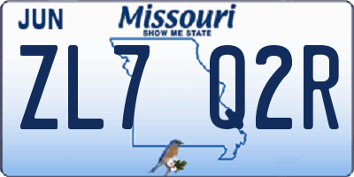 MO license plate ZL7Q2R