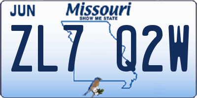 MO license plate ZL7Q2W