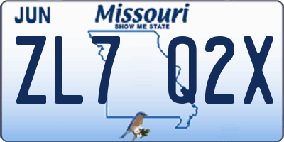 MO license plate ZL7Q2X